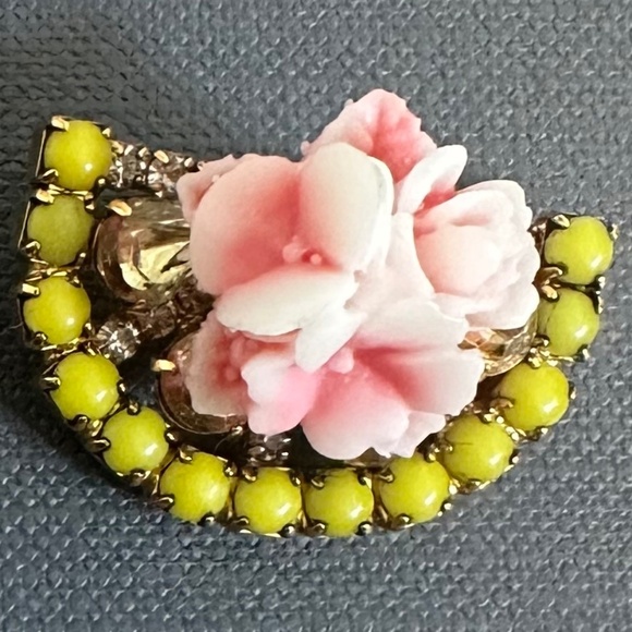 Elizabeth Cole Pink Floral and Citrine Bead Fan Earrings - NWOT - Picture 4 of 11